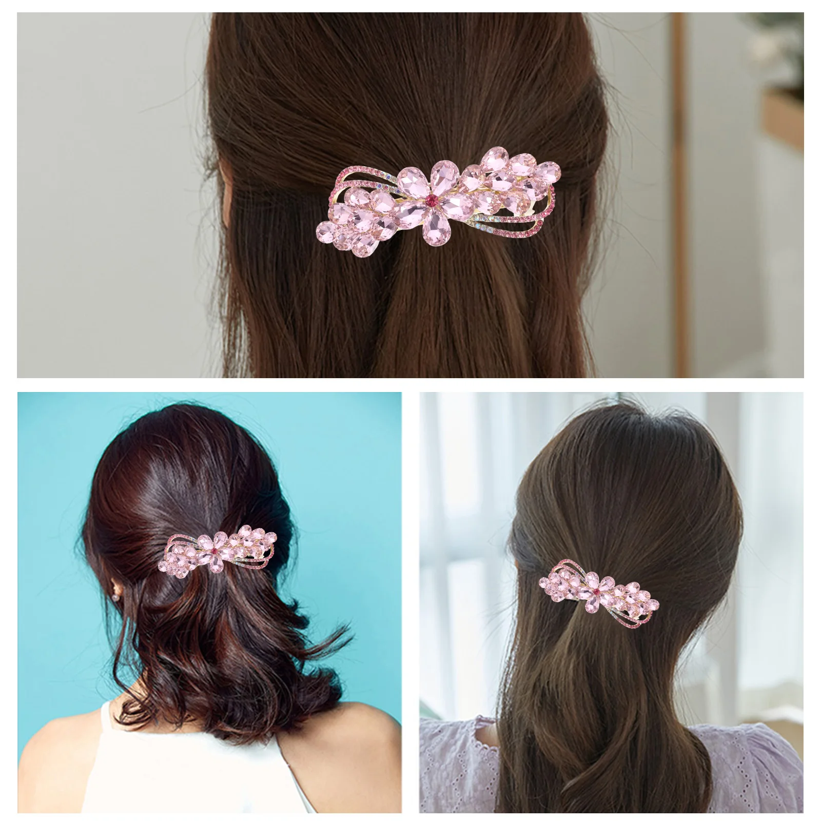 

Large Hairpin Rhinestone Clips for Girls Zinc Alloy Spring Vintage Thick Hair Accessories Decorative Barrettes Metal Hairpins
