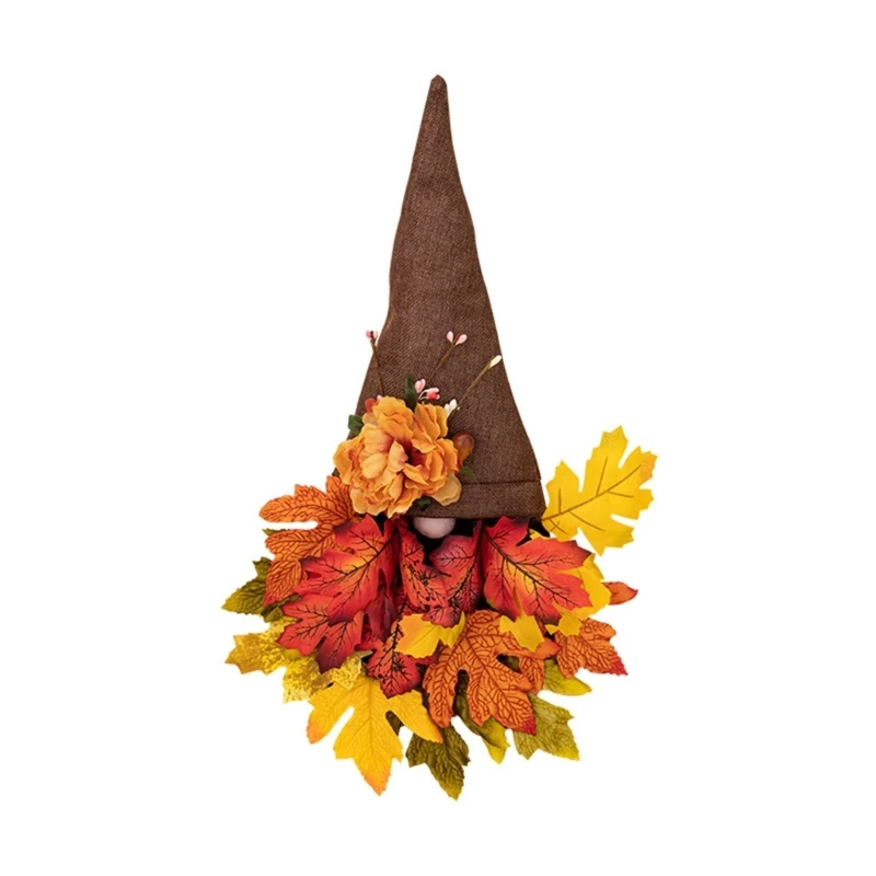 

Thanksgiving Autumn Wreath Gnome Decor Hat Maple Leaf Front Door Hanging Ornament Window Restaurant Harvest Festival Dropship