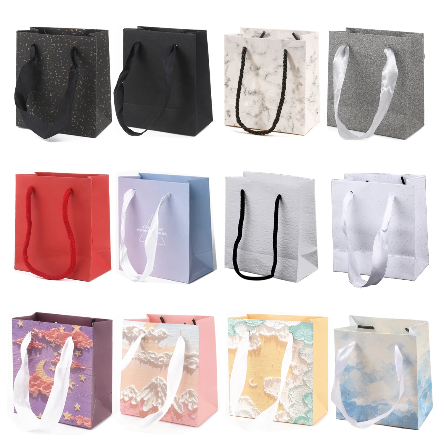 

1pc Multi Color Paper Gift Bag With Handles Festival Gift Bag Shopping Bags Kraft Packing Wedding Birthday Party Craft Gifting