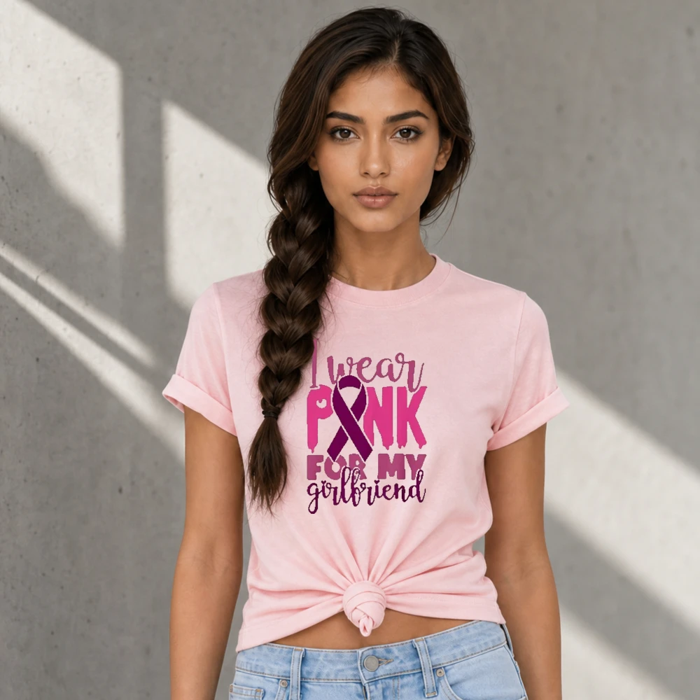 I Wear PINK for My Girlfriend Mens Graphic Tshirts Vintage Classic Fashion Streetwear O-neck Short-sleev Cotton  Tee Tops Shirts