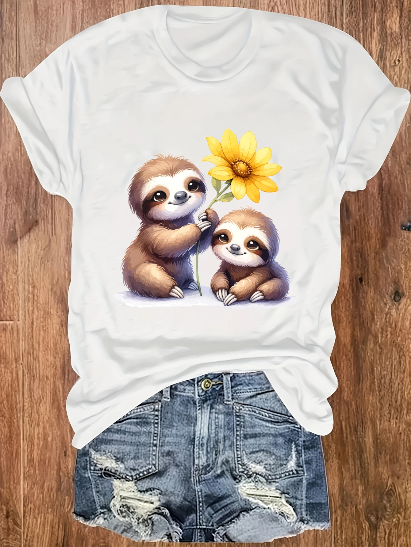 

Women's plus size tank top Sloth Holding Sunflower Together Suitable for sports and daily wear womens clothes sleeveless casual
