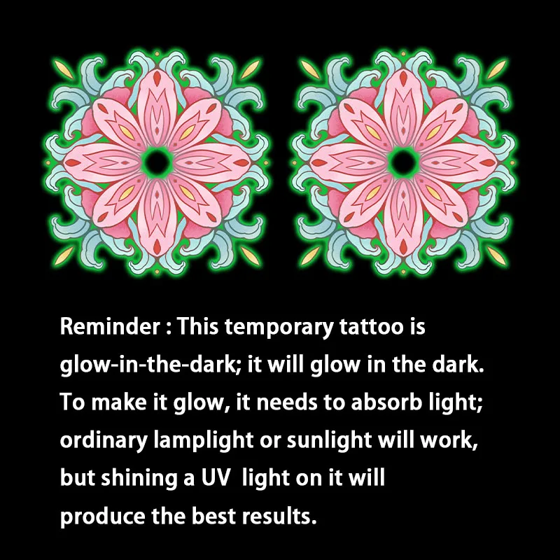 Sexy Temporary Breast Tattoo Nipple Covers, Pink Peony Flower Glow-in-the-Dark Design, Waterproof and Sweatproof Stickers.