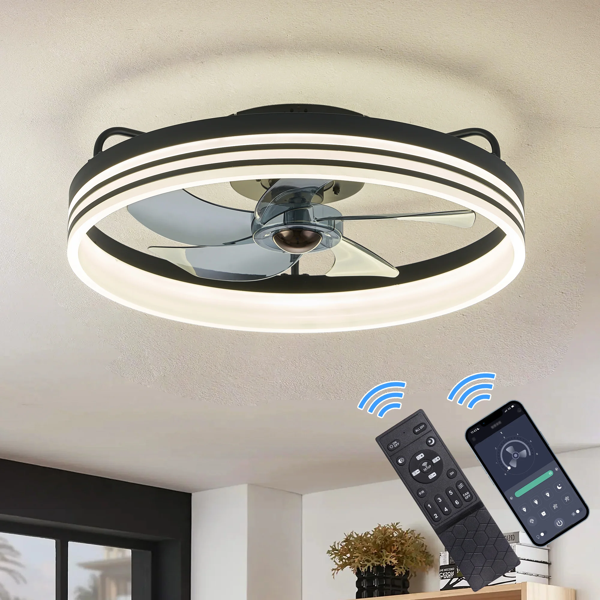 

Silent Fan Light with Remote Control Dimmable 6-Speed Wind Speed 110-220V - Energy Efficient Indoor Ceiling Fan