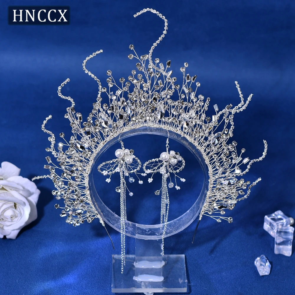 HNCCX accessori per capelli da sposa da donna corone da sposa per ornamenti da sposa fascia da sposa con strass e Set di orecchini CP369