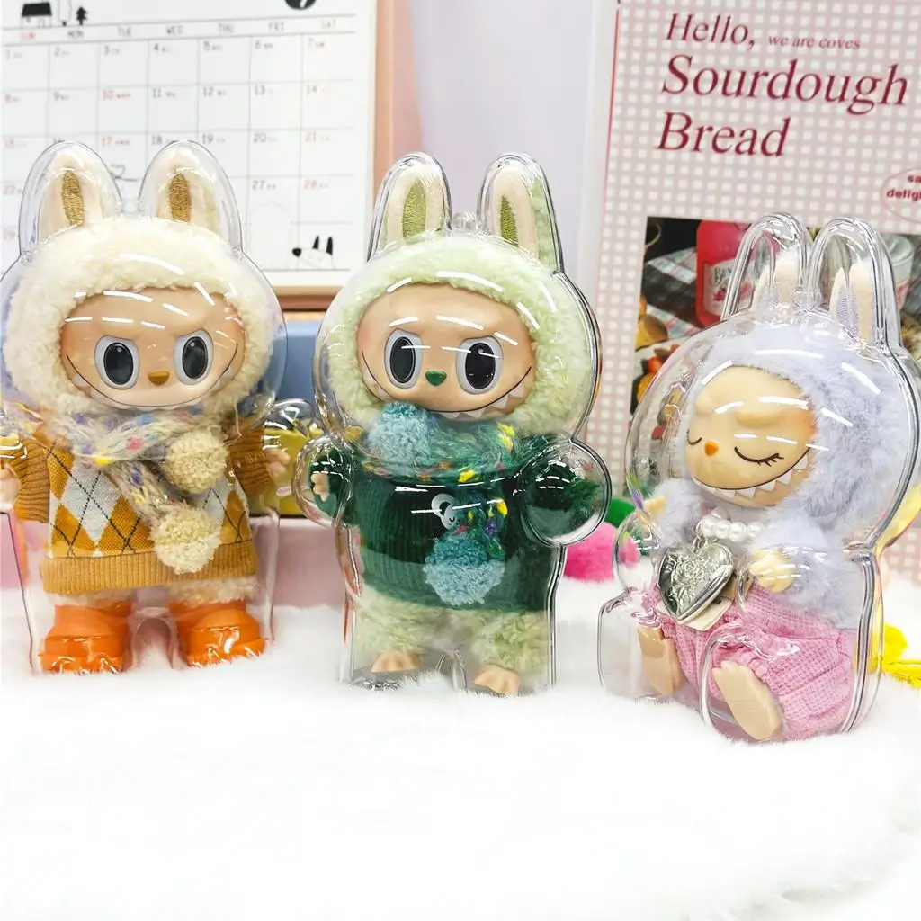 

Protective Acrylic Case Transparent Organizer Box for labubu V1 V2 Storage Case Plush Dolls Display Bag With Keychain