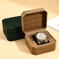 Caja de reloj portátil, Mini caja de reloj octogonal de PU, organizador, soporte de almacenamiento, caja de regalo de grano de árbol, caja de pulsera duradera resistente al desgaste