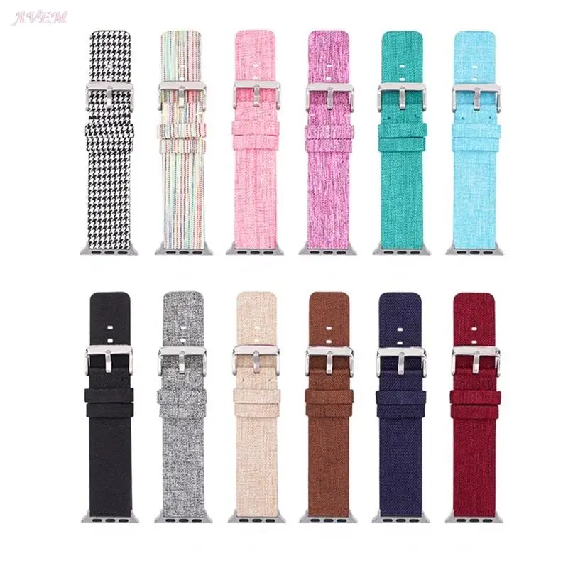 Woven Canvas Nylon Strap for Apple Watch 38MM 40MM 42MM 44MM Rainbow Watchband Hot Sale Wrist Bracelet for i Watch 6 se 5 4 3 2