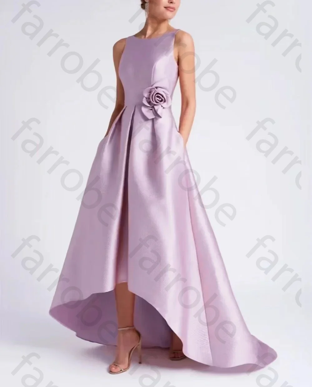 Customized Elegant Sleeveless Prom Dresses Simple Evening Vestidos Flower Satin Formal A-line Gown Wedding Party Dress for Women