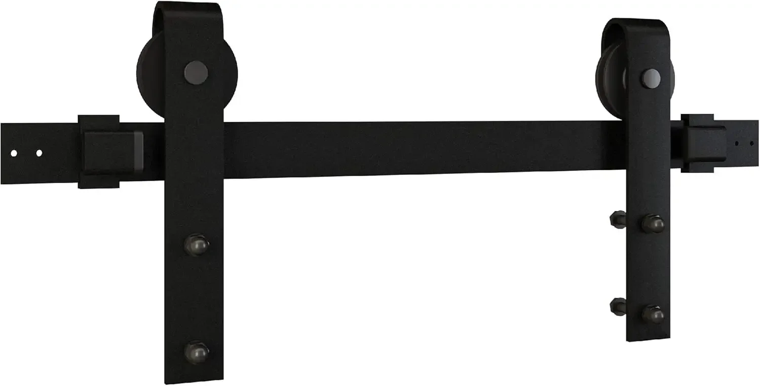 72 in, Matte Black N700-005 Interior Sliding Barn Door Hardware One Piece Designer Kit with Soft Close