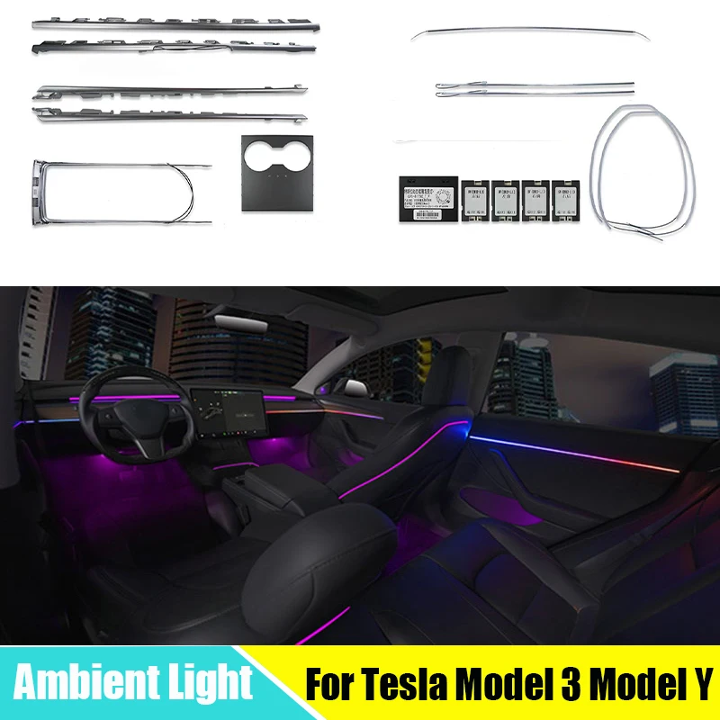 For Tesla Model 3 Model Y 2021-2022 New design dynamic shadow Active ambient light cup control inter led Center pillar light