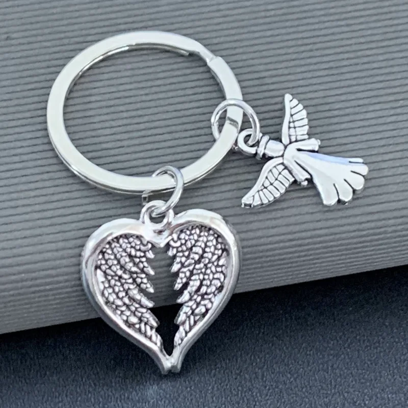 LLavero de Ángel de la guarda Vintage, llaveros con alas en forma de corazón para mujeres y hombres, accesorios hechos a mano, regalo de joyería