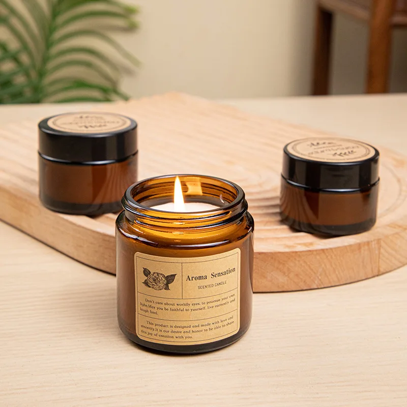Brown Glass Bottle Jar Wax, Household Light-scented Jar Wax. Desktop Decoration. Portable Travel Candles