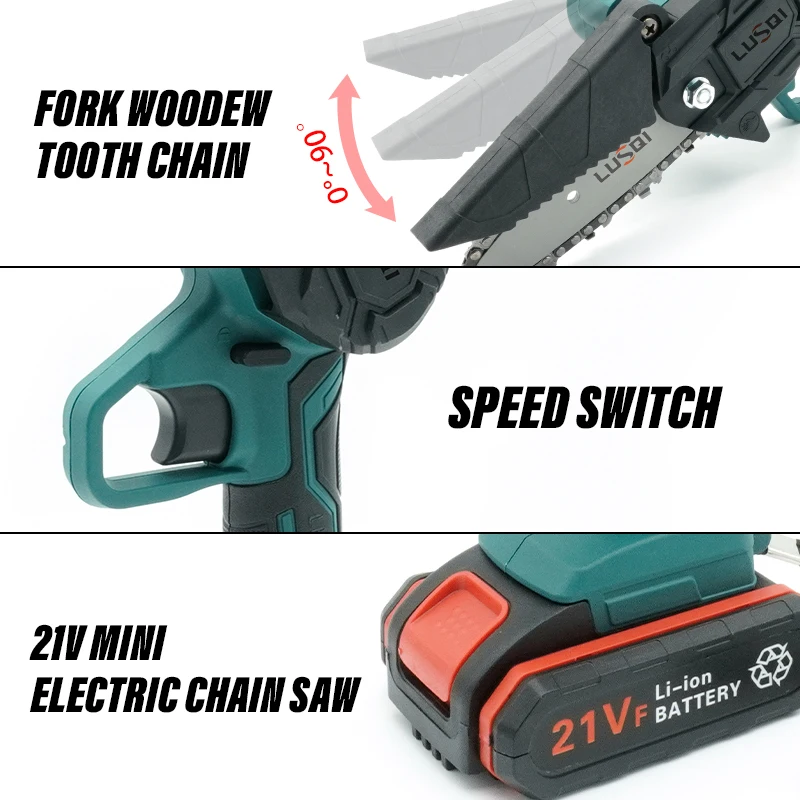 LUSQI Chainsaw No Battery 4/6” Cordless Electric Pruning Portable Woodworking Power Tool Fit Rechargeable Worx Interface Battery