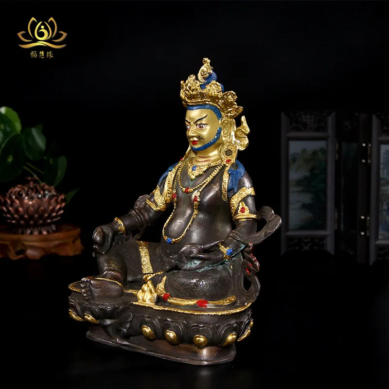 Tybetańska miedź Żółty Bóg Bogactwa Statua Buddy Tybetański Budda Tybetański Ozdoby Wysokość 21cm