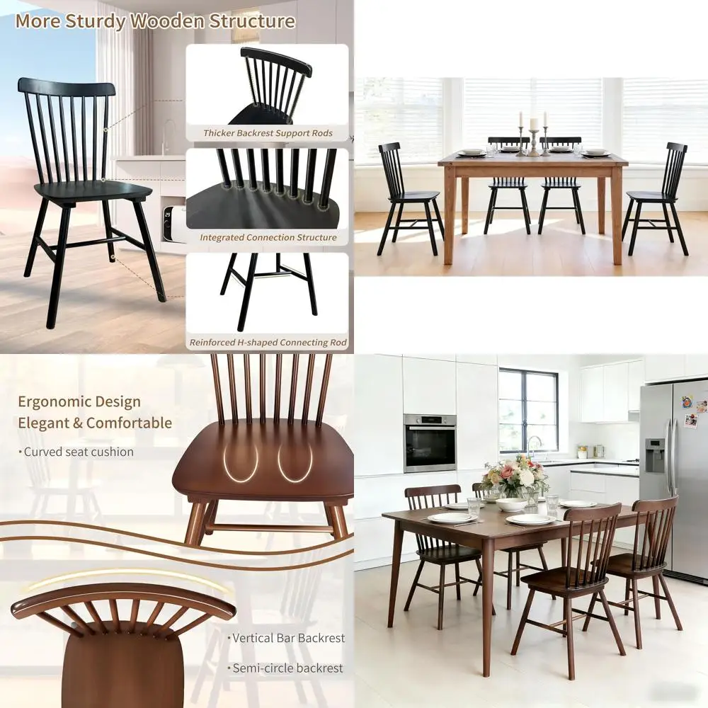 Set of 6 Elegant Solid Wood Dining Chairs