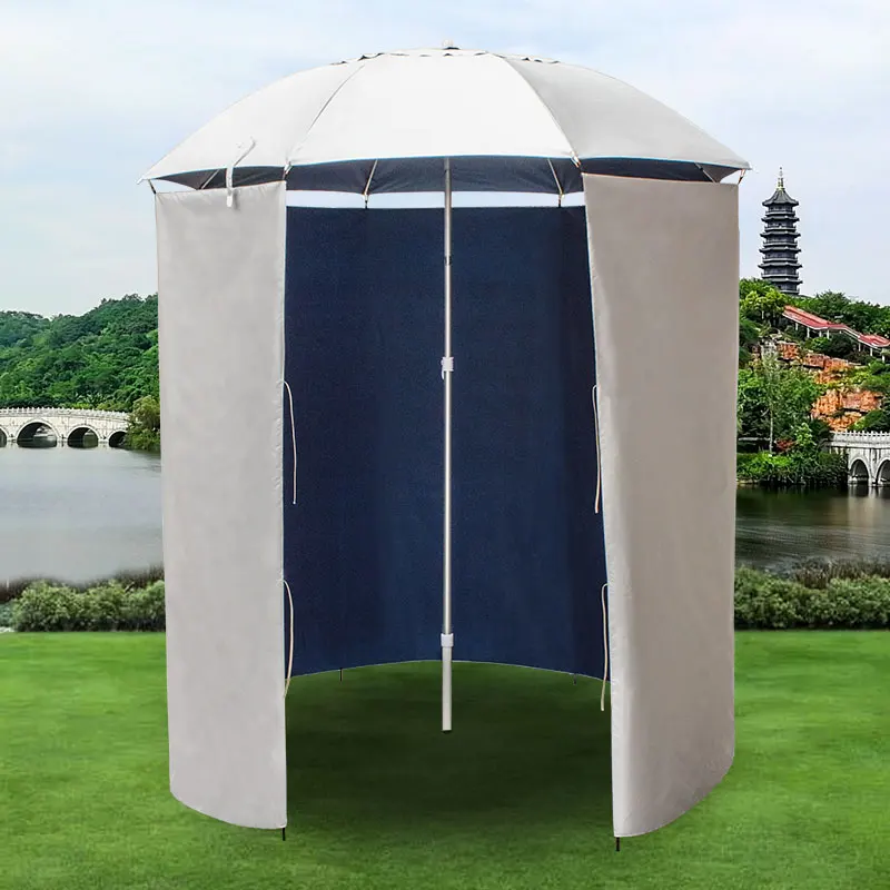 Outdoor Camping Fishing Umbrella with Wall Cloth Apron 2-2.2m Large Foldable Rain Proof Sun Shade Beach Umbrella Awning Shelter