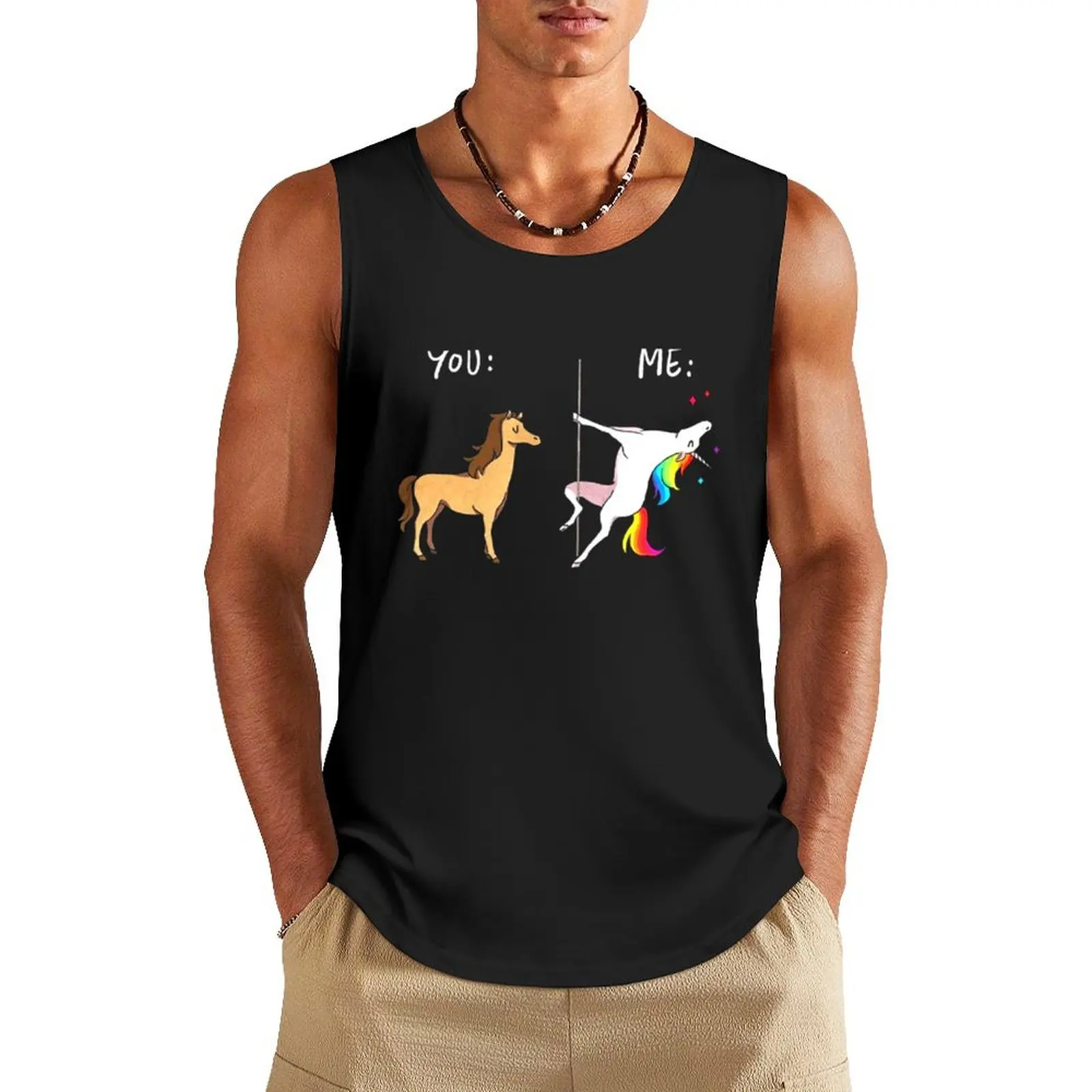 Me Unicorn You Horse Pole Dancing Tank Top Vest male Fitness men clothing sleeveless man shirts