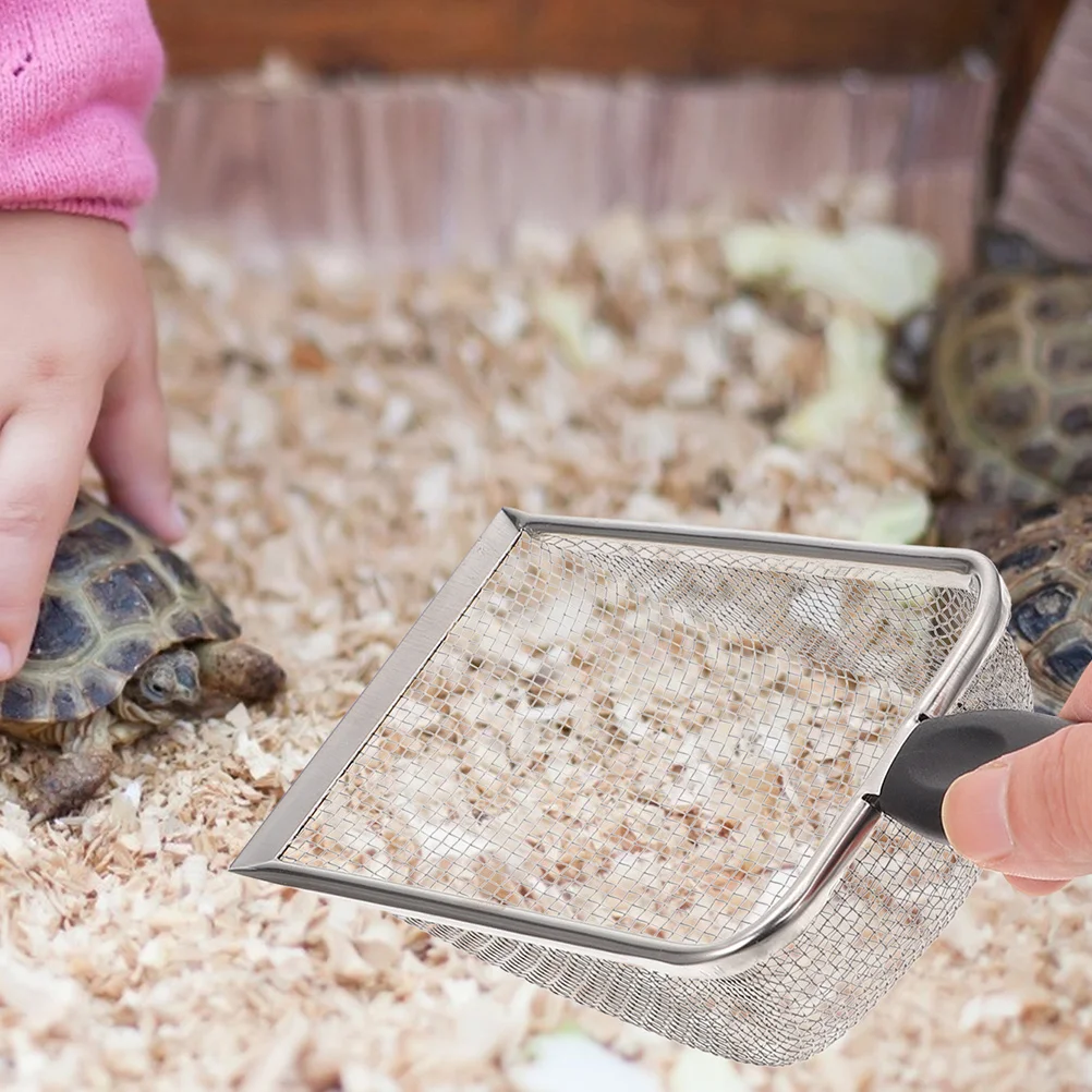 

2pcs Stainless Steel Sand Sifter Reptile Litter Shovel Wide Mouth Ergonomic Handle Pet Poop Clean Tool Reusable For Terrarium