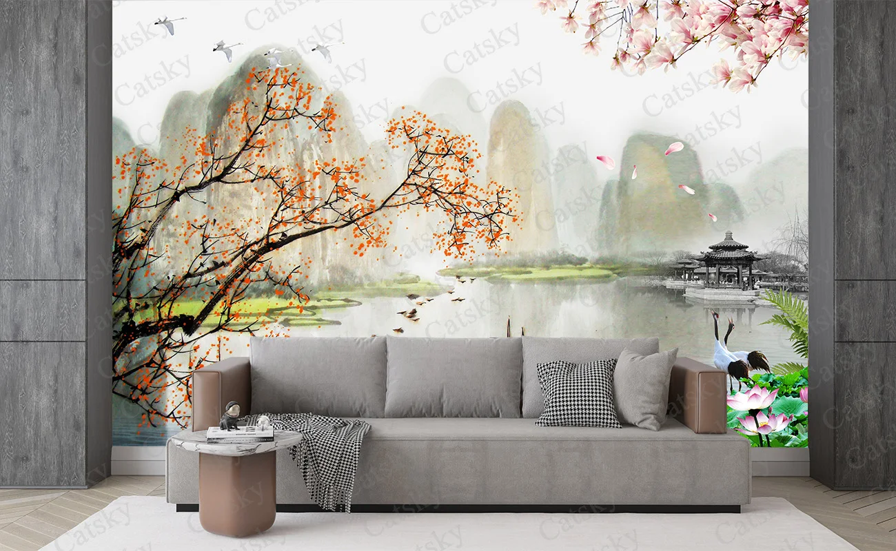 ink painting landscape painting Wall Stickers Children Baby Room Ceiling Roof Mural Home Decor Self Adhesive Wall Sticker