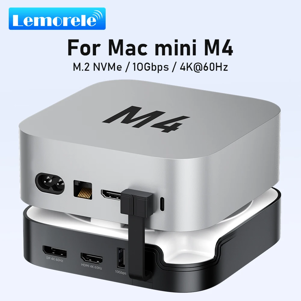 

Lemorele USB HUB Docking Station for Mac Mini M4 HDMI DP 4K 60Hz M.2 NVMe SSD 10Gbps 3.2 Gen USB-A&C Ports SD&TF USB C HUB Dock