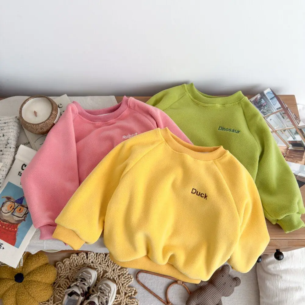 2026 Neuer Herbst Kinder Fleece-Sweatshirt Baby Jungen Mädchen Niedlicher 3D-Plüsch-Tier-Applikation Pullover Kinder Rundhals Langarm-Oberteil – Detail 2