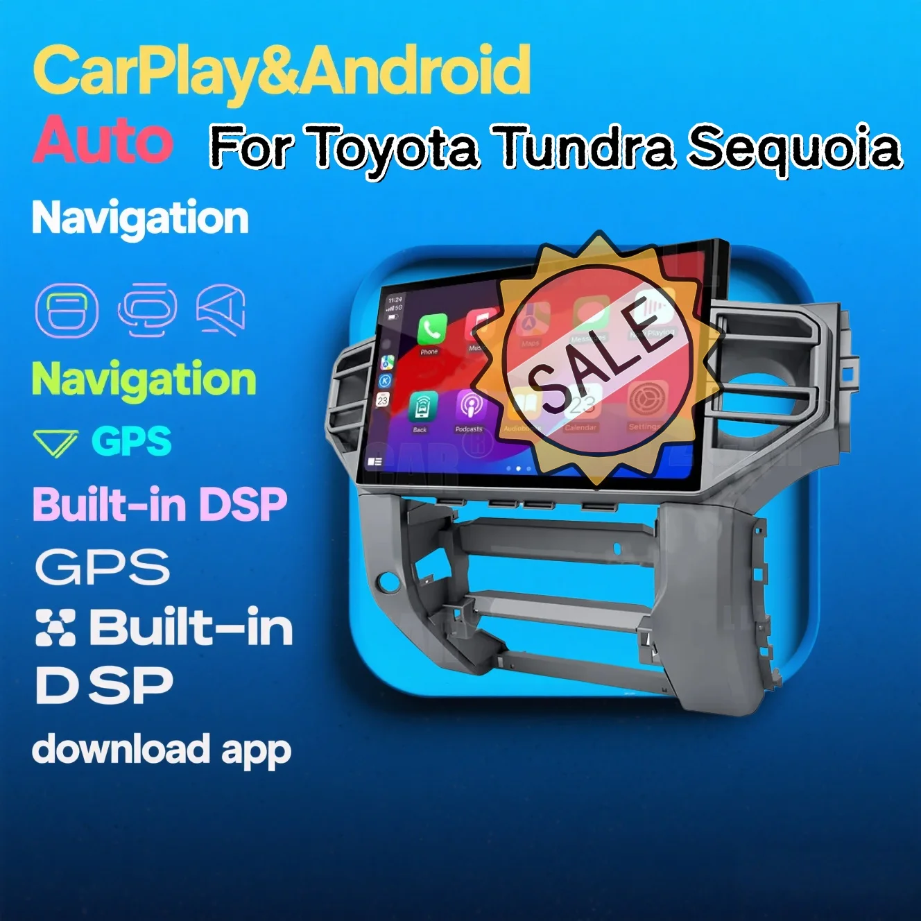 

14,6-дюймовый автомобильный радиоприемник Android 13 для Toyota Tundra Sequoia 2015-2019, мультимедийный плеер, GPS-навигация, IPS стерео Carplay, головное устройство