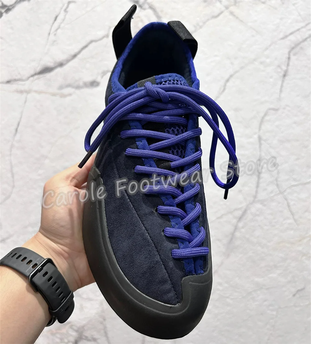 Retro Denim Splicing Square Toe Derby Shoes Male Chunky Bottom Lace-Up Leather Shoes Gothic Punk Streetwear Casual Footwear