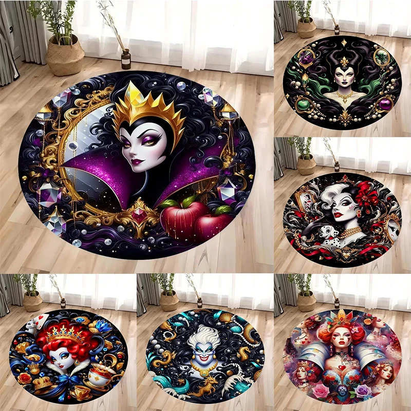 

MINISO Disney Witch Villains с принтом круглых ковров, нескользящий напольный коврик для дома, гостиной, спальни, моющийся круглый ковер, декор