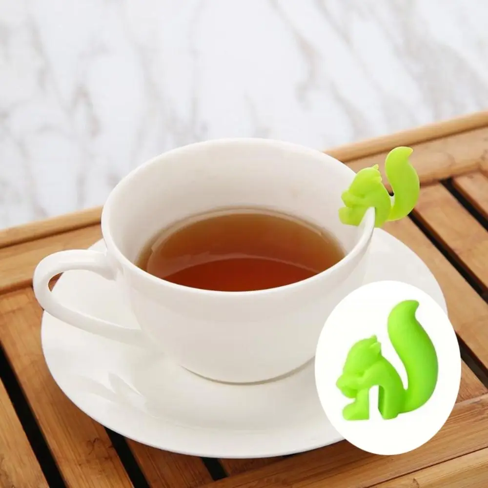 5pcs Silicone Squirrel Shaped Tea Bag Holder Candy Color Teaware Tea Bag Identifier Cup Decoration Tea Bag Hangers Party