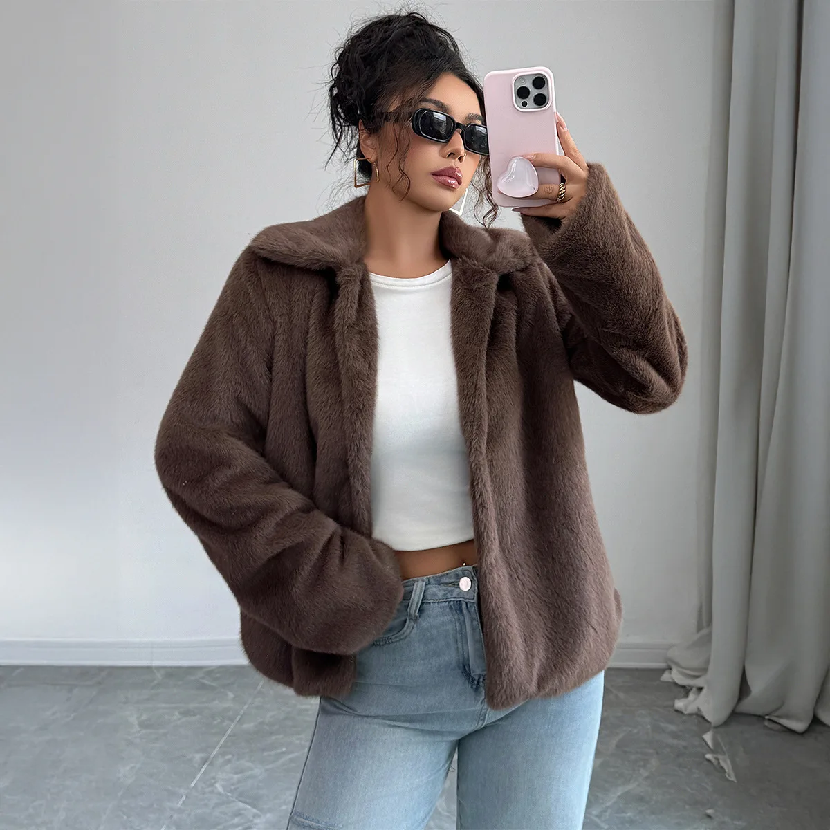 

Осень-зима 202, однотонное флисовое пальто на пуговицах спереди, теплое пальто во французском стиле с высоким воротом и длинными рукавами, элегантная модная женская верхняя одежда