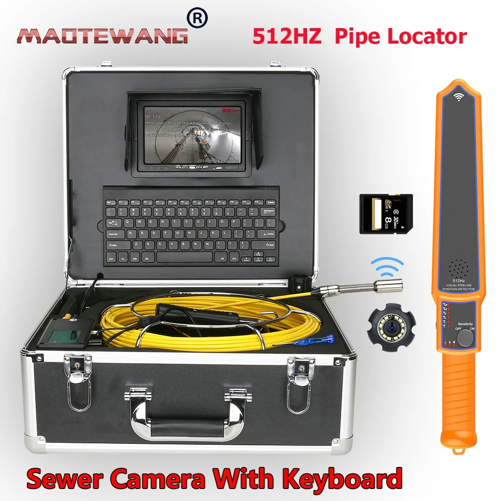 

512HZ Pipe Locator Sewer Pipe Inspection Video Camera with keyboard , 22mm DVR IP68 Pipeline Industrial Endoscope 7" Monitor