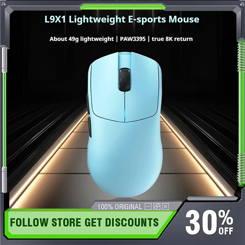 

L9X1 Трехрежимная беспроводная игровая мышь Paw3395 Датчик Легкая низкая задержка Длительный срок службы батареи Офисная двойная игровая мышь для киберспорта 8k