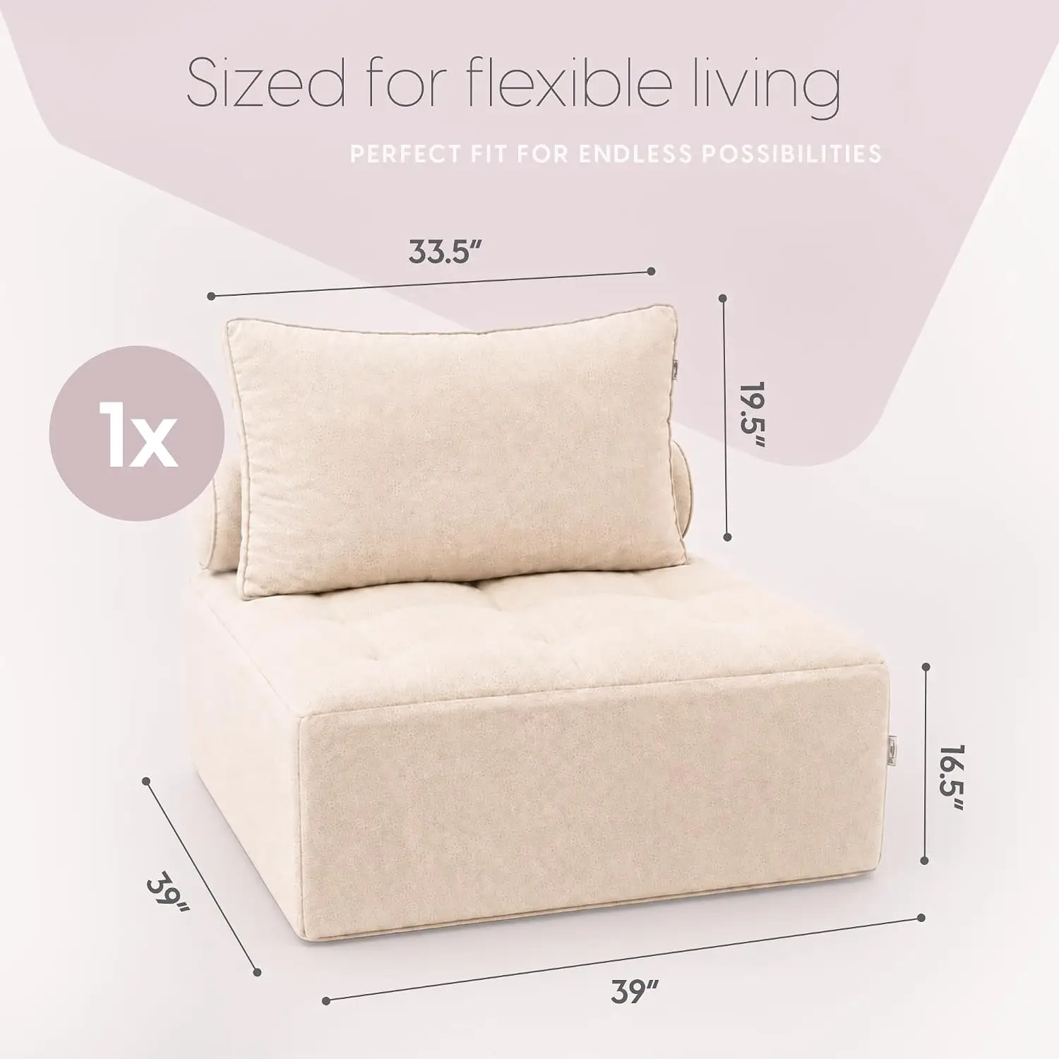 Modular Floor Sofa with Back Pillow, Convertible Low Profile Seating for Living Room Bedroom & Apartment, Customized
