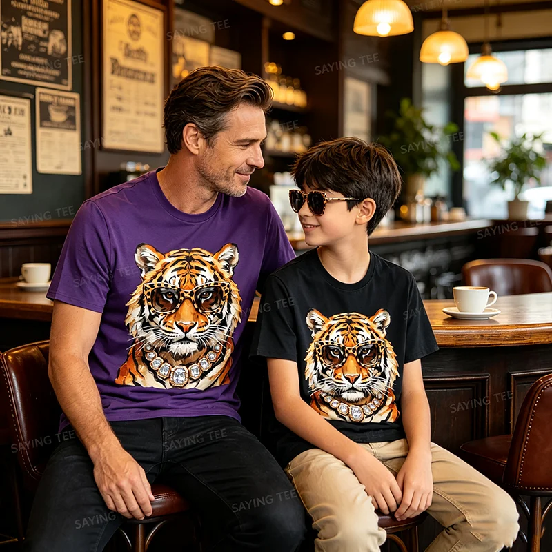 Cooles Tigerroar-Leoparden-Sonnenbrillen-T-Shirt, lustiges Y2k-Kunst-Ölgemälde, ästhetische Kleidung für Frauen und Männer, Persönlichkeits-T-Shirt, Geschenke – Detail 5