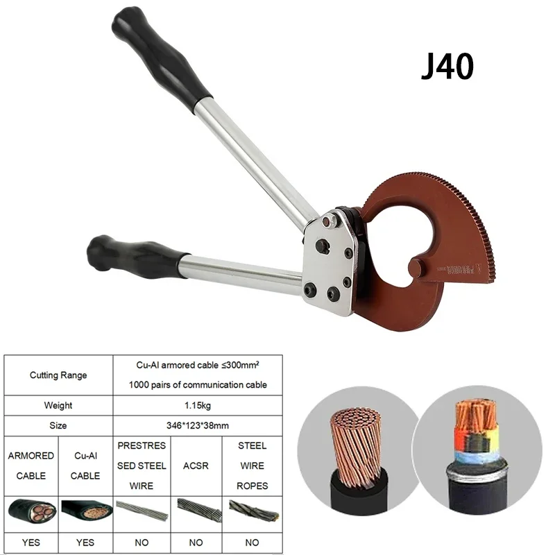 Manaul Cable Cutting Tool Ratcheting ratchet cable cutter J40 30mm2 Max Wire Cutter Plier, Hand Tool, not cutting steel wire