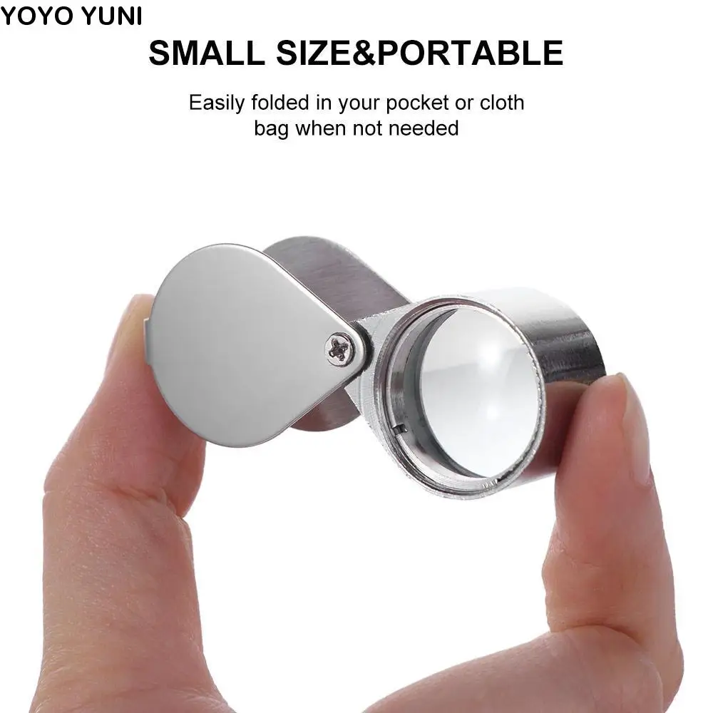 عدسة جيب صغيرة 10-30X قابلة للطي مجوهرات معدنية عدسة مكبرة تحديد عملة اليشم العتيقة عالية الوضوح