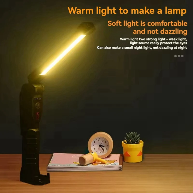 

USB Rechargeable LED Work Light COB Lantern With Power Handled Flashlight For Outdoor Car Repair