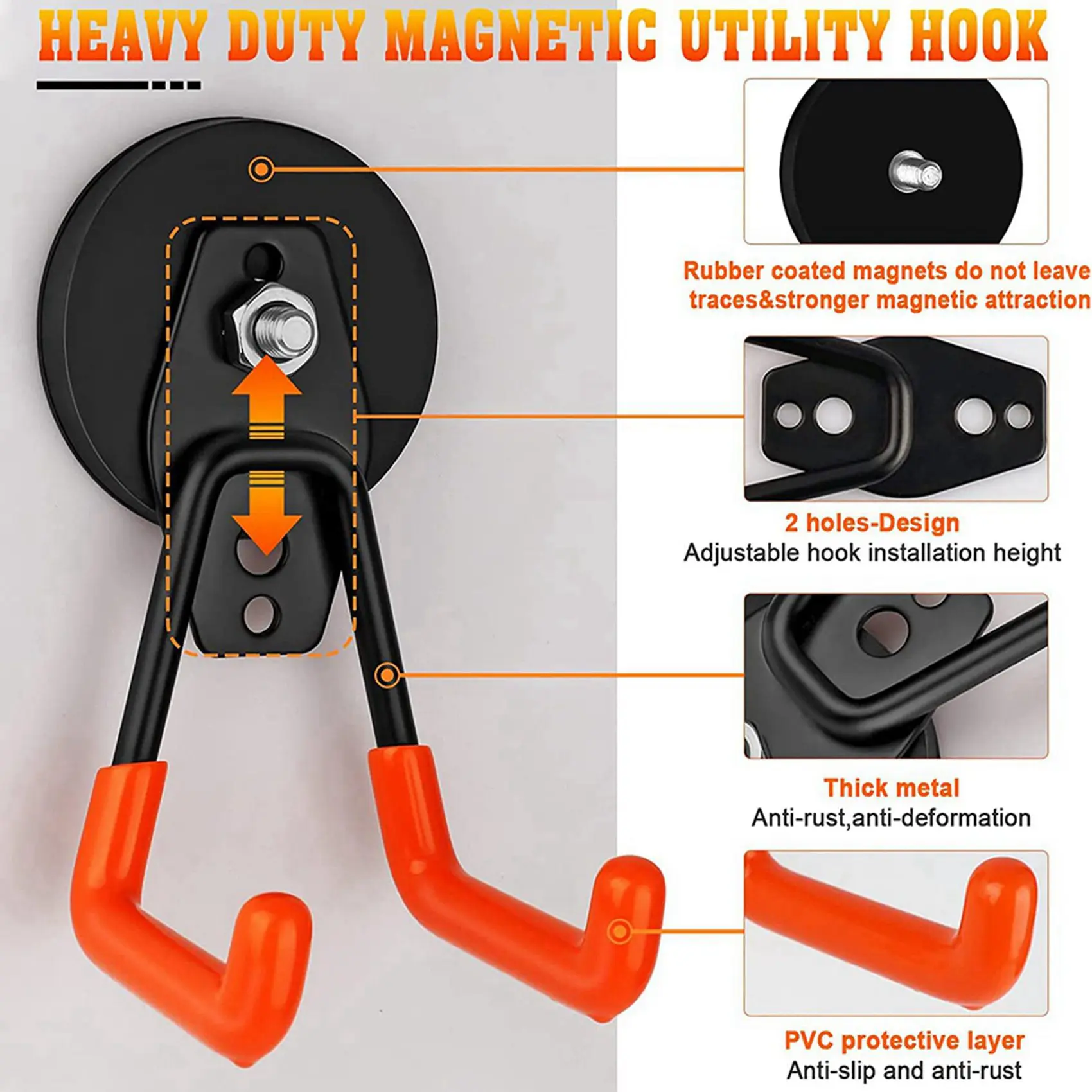 

AS60-6 PCS Magnetic Hooks, Garage Magnetic Hooks Heavy Duty With Anti-Slip Coating, Strong Storage Utility Magnetic Hooks