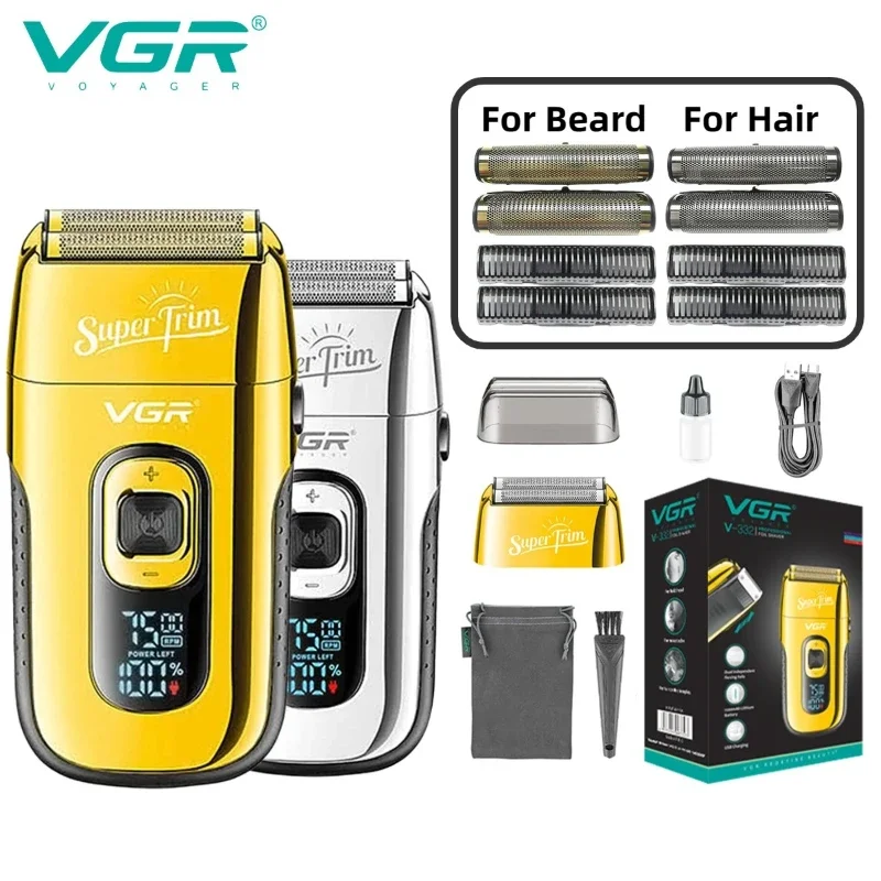 

VGR Shaver Professional Razor Rechargeable Beard Clipper Trimmer Portable Shaving Machine Digital Display for Shaving Men V-332