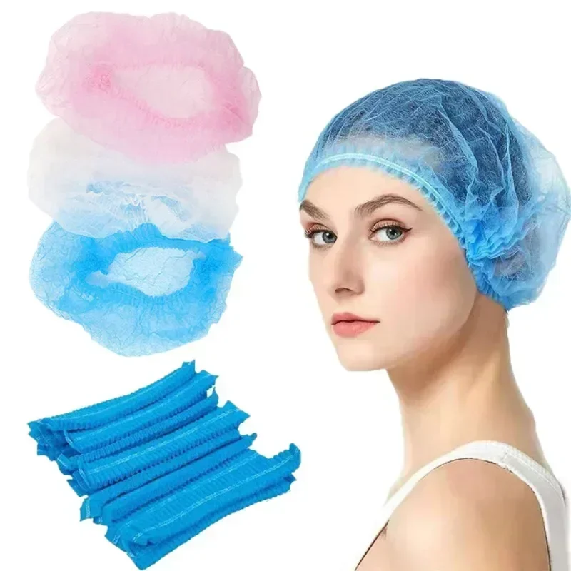 100 Pcs Disposable Non Woven Fabric Sterile Hat Hygienic Food Workshop Dust Hair Salon Makeup Cap Shower Cap Bathroom Supplies