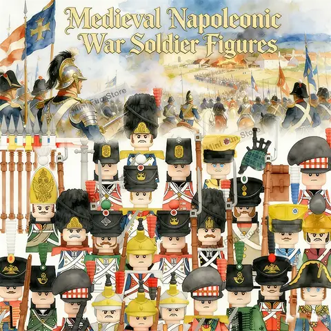 Medieval Napoleonic Wars Soldier Building Blocks Castle Knights Cavalry Infantry Warrior Horse Armor Helmet Flag Bricks Toy Gift