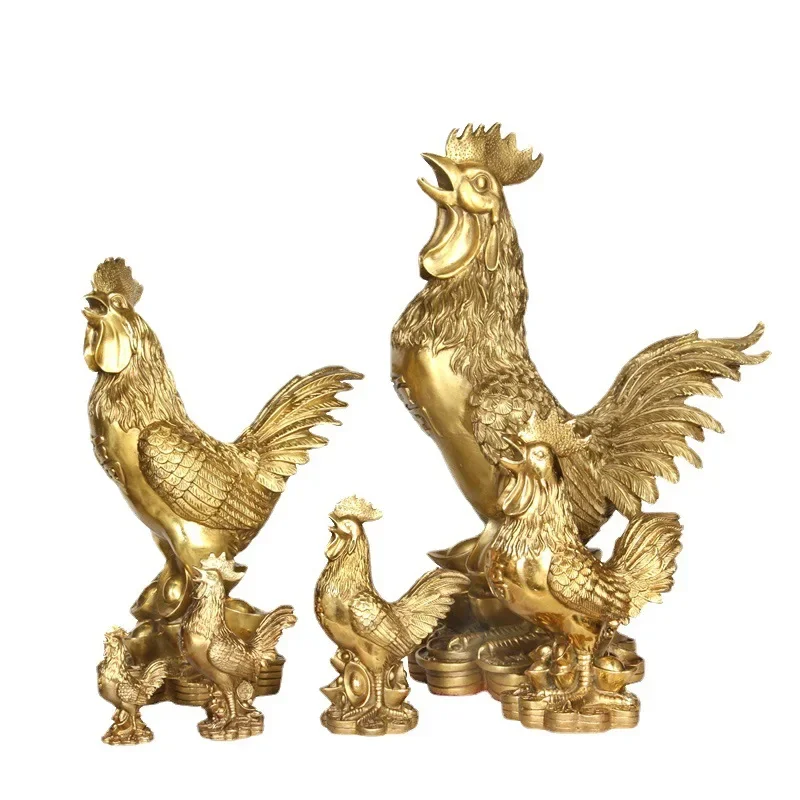 

Brass Rooster Cock Figurine Statue 1Pc Chinese Lucky Fengshui Ornament For Home Office Store Desktop Decoration Handmade Crafts