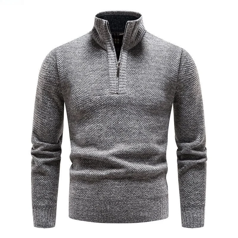 

Men's Fce Lined Thiened f Zip Knitwear 2024 Pure Color Large Size Sweater Ciwalk Polyester Fiber Long Sve Zipper...