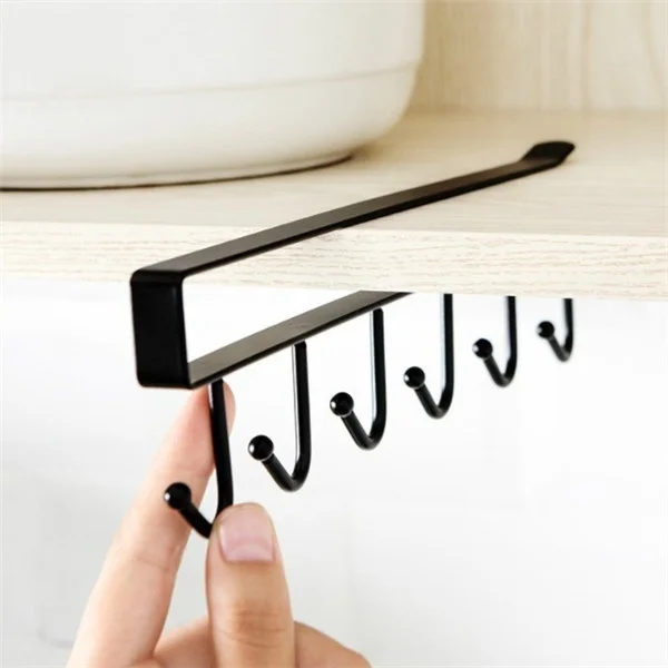 1pcs 6 Hook Rack Bathroom Towel Clothes Hanger Kitchen Punch Free Hook Plug In Cabinet Door Wall Cabinet Hook Storage Tool