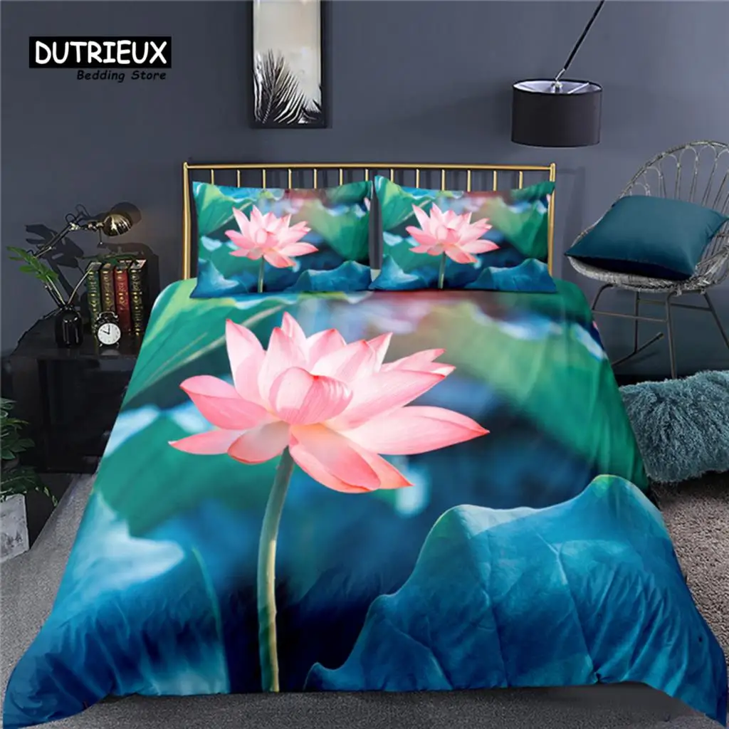 

Luxury 3D Lotus Flower Print Home Living Comfortable Duvet Cover Pillowcase Kid Bedding Set Queen and King EU/US/AU/UK Size