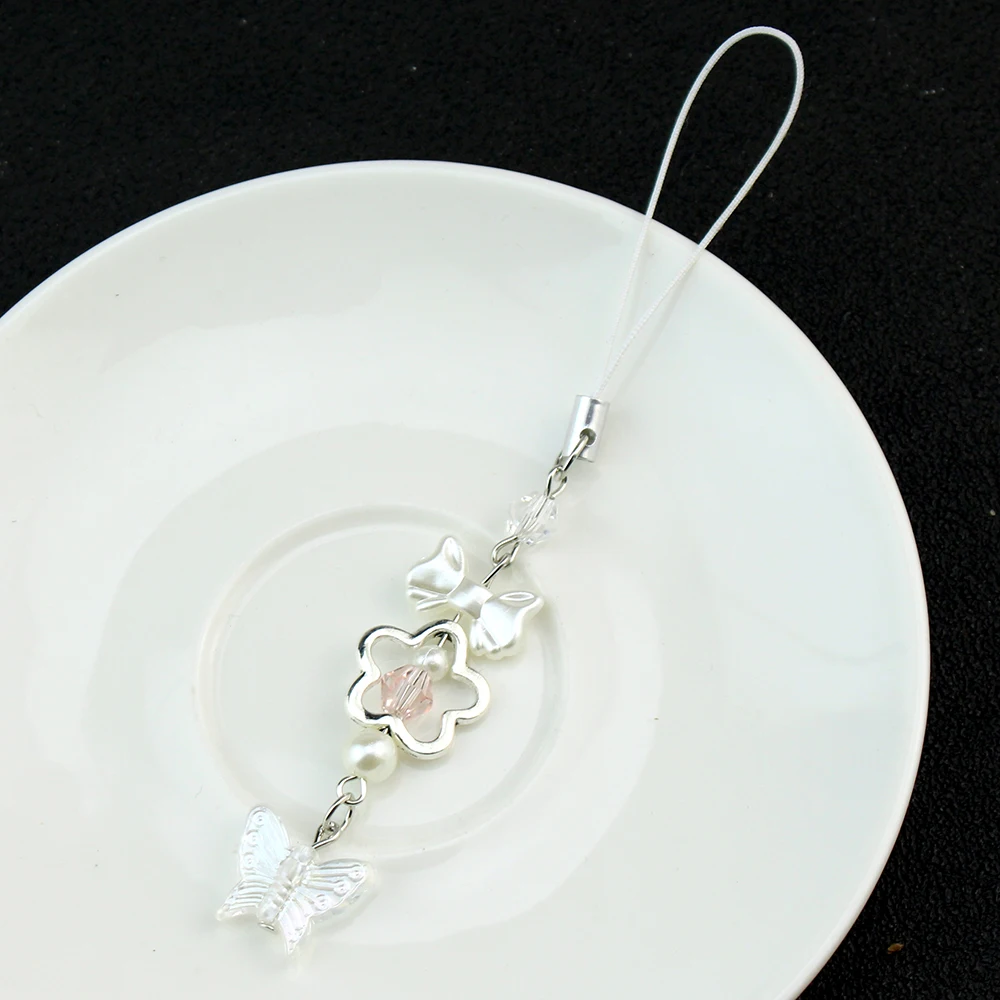 لطيف اليدوية فراشة ستار مطابقة الهاتف سحر الوردي والأبيض المفاتيح Y2K فتاة صديق الأخوات هدية للنساء