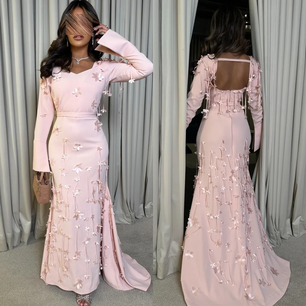 Vestidos largos personalizados con cuello en V y borlas de flores, Jersey de moda personalizado, vestidos para ocasiones a medida, tallas disponibles de alta calidad