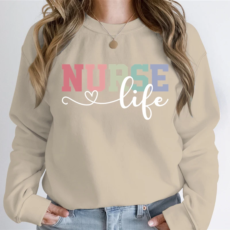 Women Autumn Sweatshirts Nurse Life Heart Design Women Sweatshirt Graphic Nursing Student Gift Registered Nurse Casual Hoodies