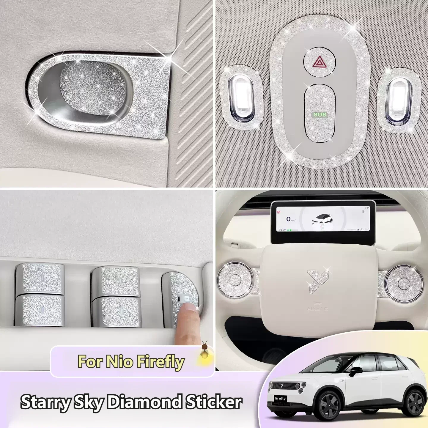 For Nio Firefly Car Interior Decoration Starry Film Stickers Flashing Lights Steering Wheel Decorative Rhinestone