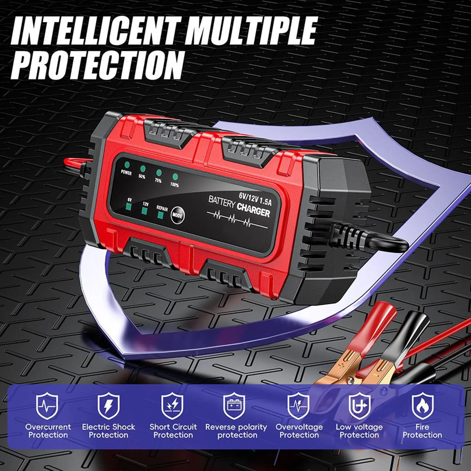 Motorcycle Battery Charger and Maintainer 1.5A 6V/12V Truck Trickle Battery Charger Automatic Tender Maintainer for Boat RV
